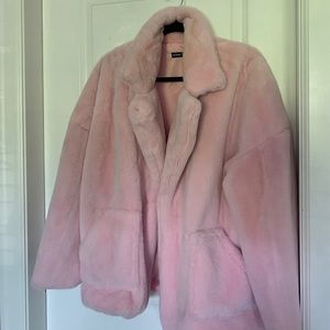 Pink faux fur coat